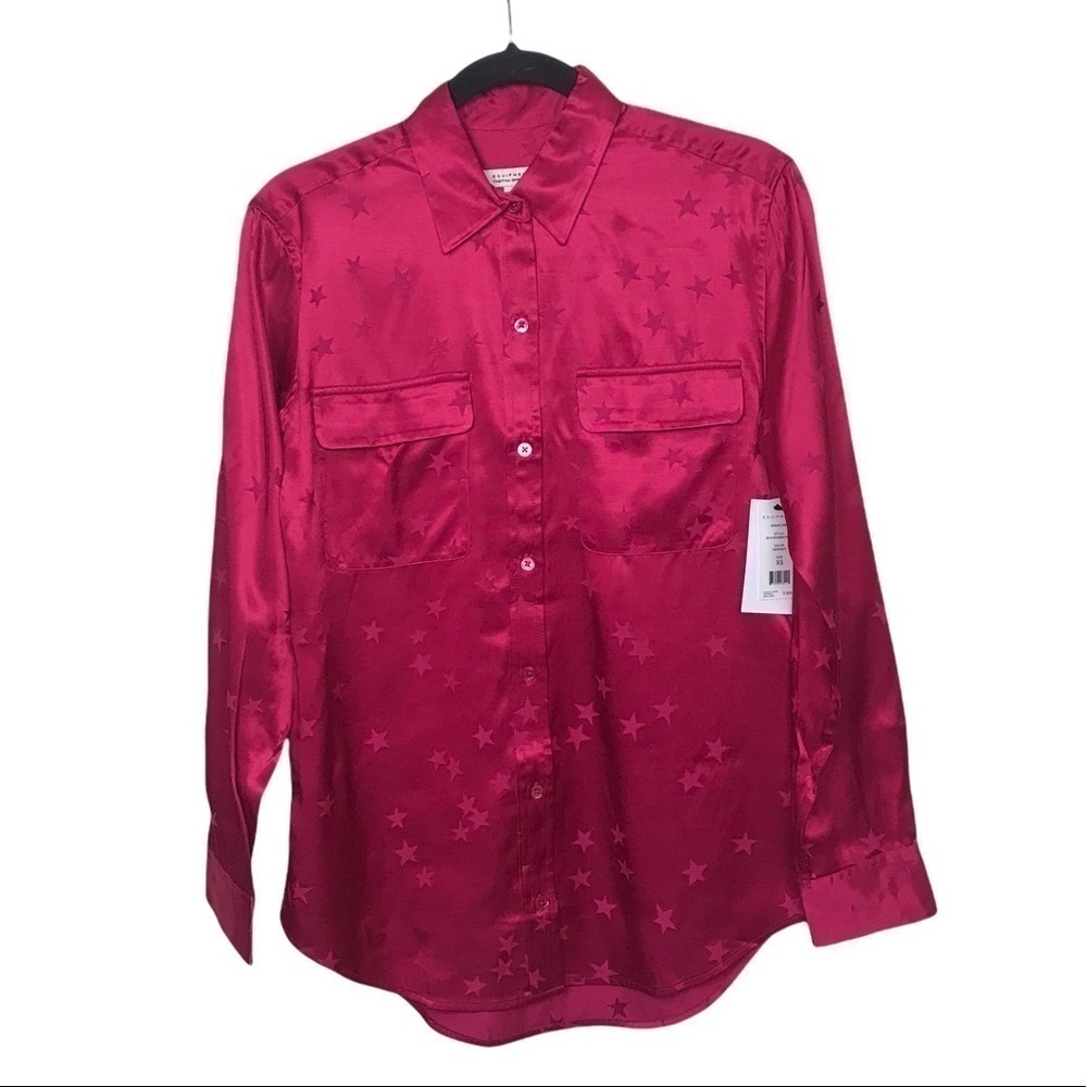 Tabitha Simmons Equipment Pink Satin Star Print Button Down Shirt